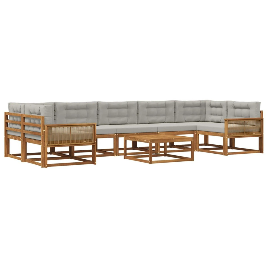 vidaXL Outdoor-Sofagarnitur L-Form aus Akazienholz mit 8 Kissen in Natur und Hellgrau - Bild 2