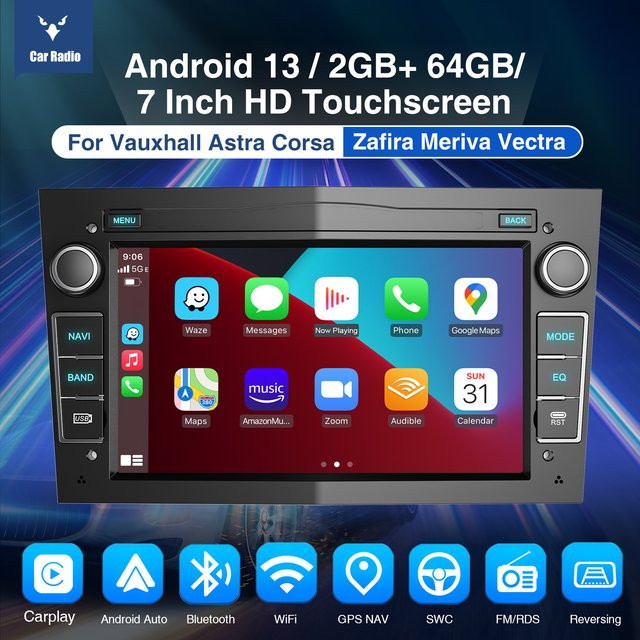 ESSGOO Autoradio Multimedia mit Wireless CarPlay für Opel Astra H J2004 Vectra Vauxhall Antara Zafira Corsa C D Vivaro Meriva in Schwarz - Bild 1
