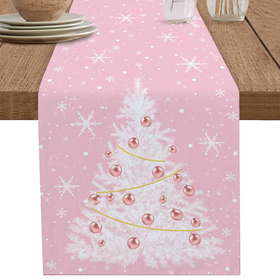 Dokriy Tischläufer für Weihnachten in Weiß und Rosa mit Schneeflocken-Design aus Polyester - Bild 2