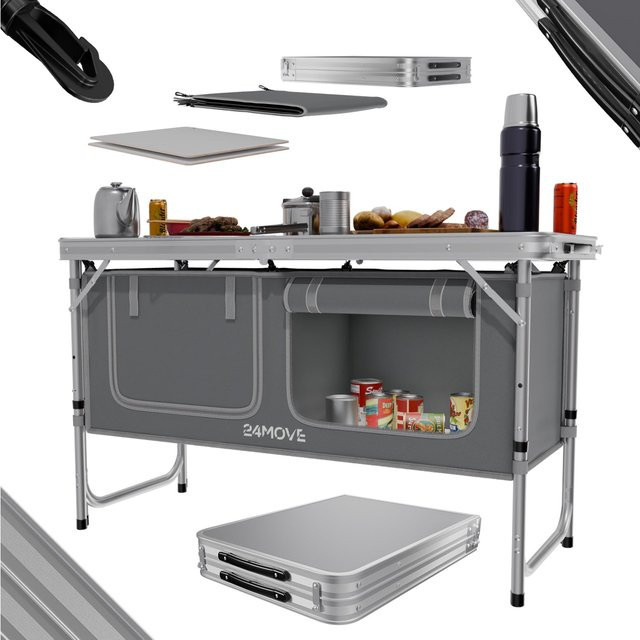 24MOVE® Campingküche PRAIA faltbare Outdoorküche aus Alu mit Arbeitsplatte, Staufächern und höhenverstellbarer Funktion - Bild 1