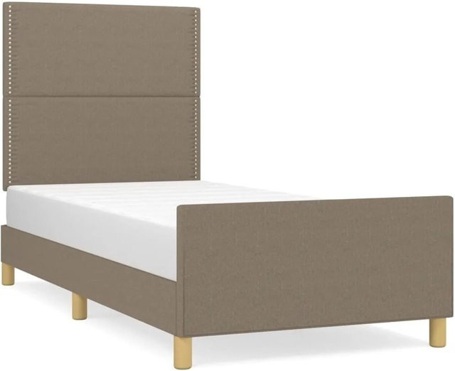 vidaXL Bettgestell mit Kopfteil in Taupe aus Stoff und Holz, B/T/H: 100 x 200 x 128 cm - Bild 1
