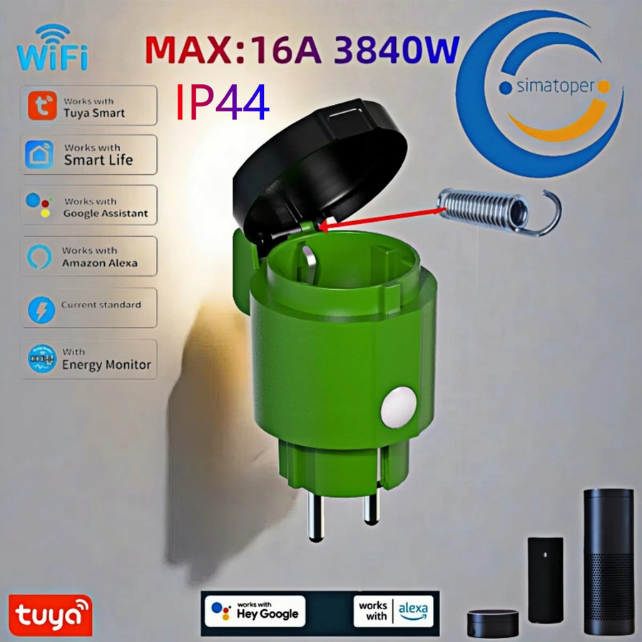 Simatoper Outdoor WLAN-Steckdose in Grün mit Energieüberwachung, Timer und IP44 Schutz, kompatibel mit Tuya Smart Life, Alexa und Google Home, 16A 3840W Schuko-Steckdose - Bild 2
