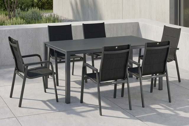 Kettler KETTALUX-Plus/Basic Plus Sitzgruppe für 6 Personen in Anthrazit mit gepolsterter Sitz- und Rückenfläche aus Alu und Textilene, Tisch Breite: 160 cm, Tiefe: 95 cm - Bild 1