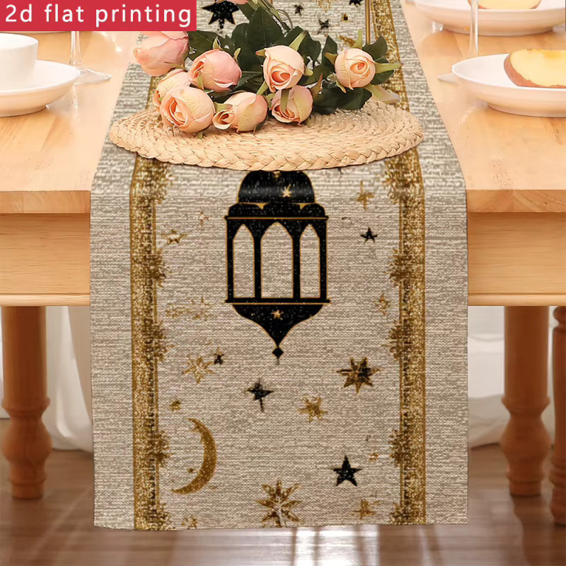 VIKAMA Tischläufer aus Leinen in Beige mit Grafik-Aufdruck, B/H: 90 x 33 cm - Bild 2