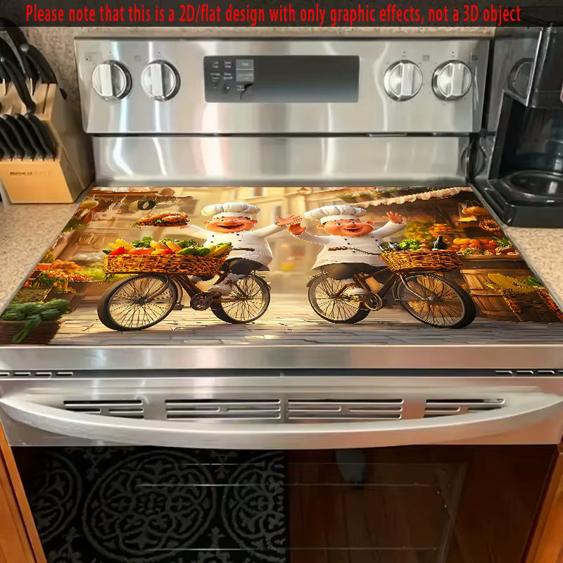Chef Bicycles Herdabdeckung in Rot und Mehrfarbig, rutschfeste und hitzebeständige Brennerabdeckung als dekorativer Küchenherdschutz für Gas- und Elektroherde - Bild 4