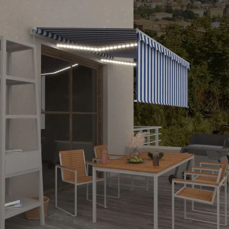 Vidaxl Markise manuell einziehbar mit LED-Rollo in Blau-Weiß B: 3,5 m x H: 2,5 m - Bild 1