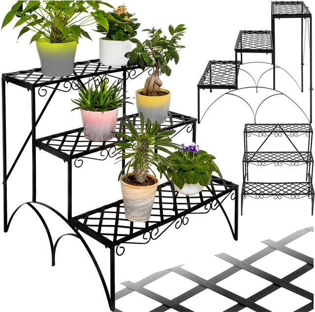 tectake Blumentreppe Michelle mit 3 Stufen aus Metall in Schwarz, B/T/H: 60 x 60 x 60 cm - Bild 1