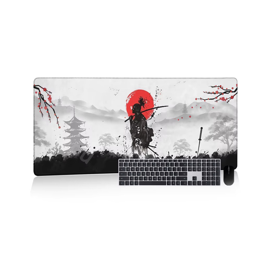 Riccu Gaming-Mauspad Samurai und Sonne in Schwarz-Rot, rutschfeste Schreibtischunterlage für PC und E-Sport - Bild 4