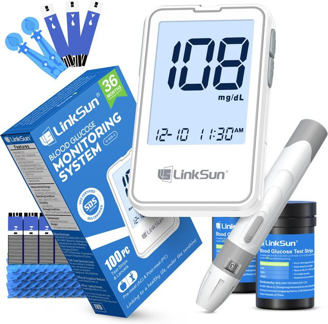 Linksun Blutzuckermessgerät G-425-2 in Weiß mit 50/100 Teststreifen Digitales Diabetes-Testkit zur Blutzuckerüberwachung - Bild 1