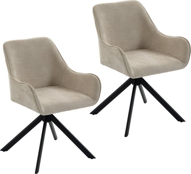 HOMCOM 2er-Set Esszimmerstühle mit Armlehnen, drehbare Polsterstühle in Chenille-Optik mit Metallrahmen, Beige - Bild 1