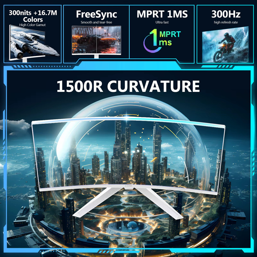 Z-EDGE 27 Zoll Curved Gaming Monitor in Schwarz mit VA Panel, Full HD 1920x1080, 300Hz, 1ms MPRT, HDR10, AMD FreeSync und 130% sRGB - Bild 2