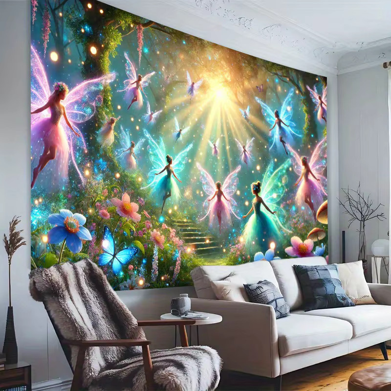VIKAMA Enchanted Forest Fairy Wandbehang mit floralem Design in Multicolour, Wandteppich für Wohnzimmer oder Schlafzimmer, B/H: 40 x 40 cm - Bild 2