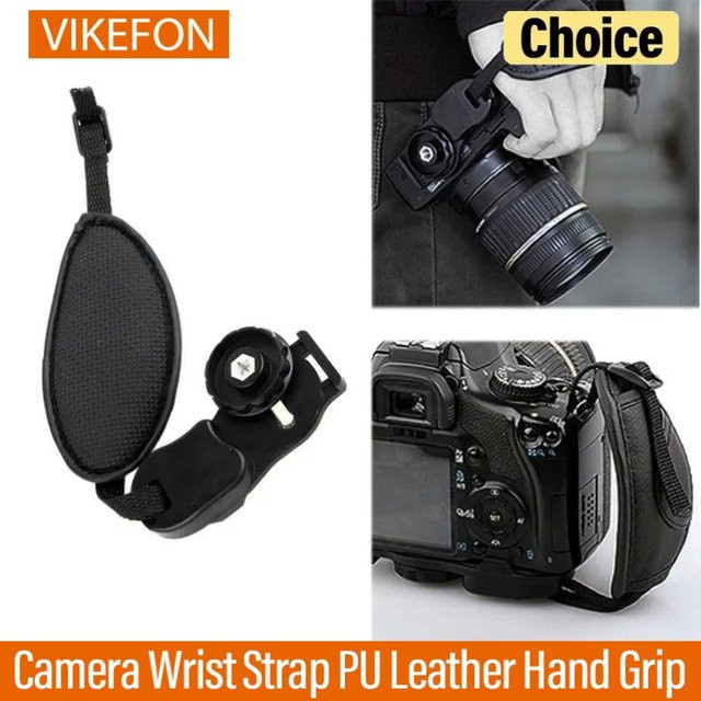 VIKEFON Kamera-Handschlaufe aus schwarzem PU-Leder für Nikon und Canon DSLR-Kameras - Bild 1
