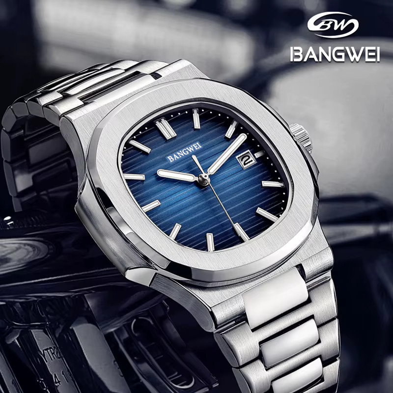 BANGWEI Armbanduhr Quarz, Edelstahl, Blau, Herren, Datum - Bild 2
