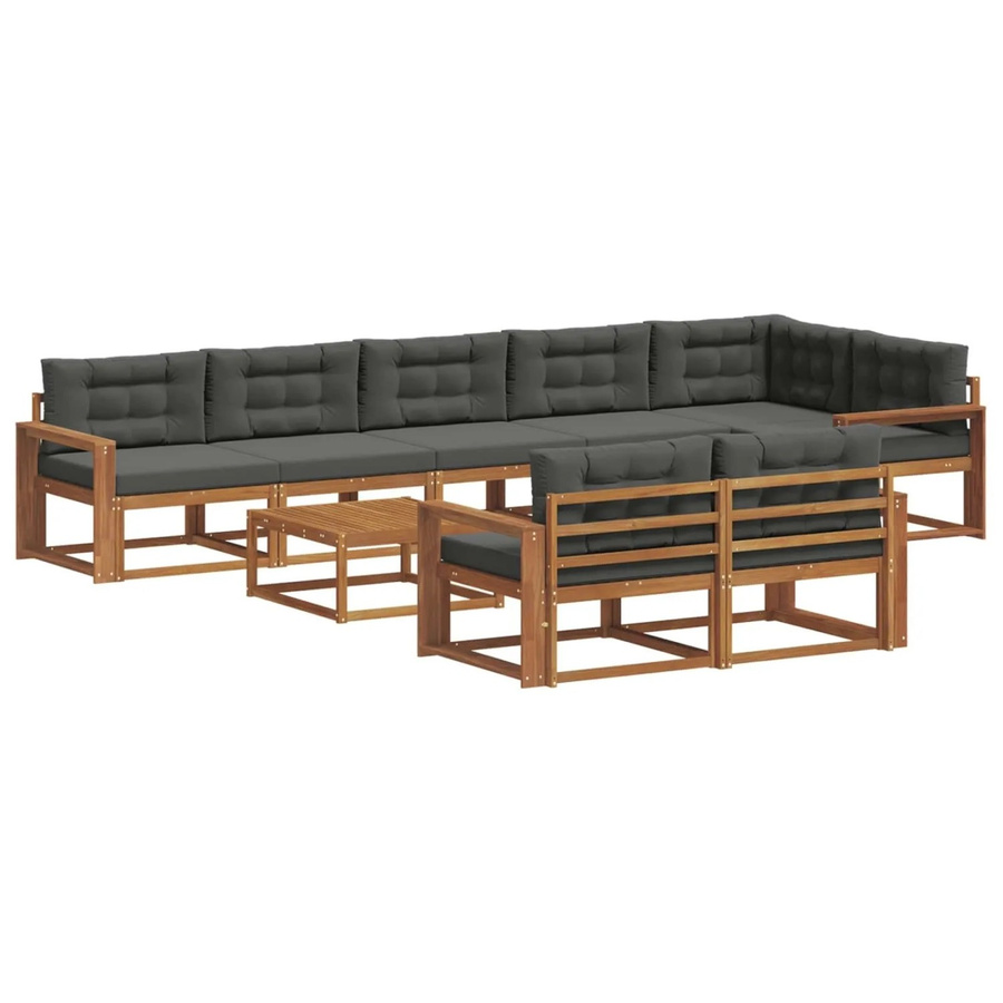 vidaXL Outdoor-Sofagarnitur 9-teilig aus Akazienholz mit Kissen in Anthrazit und Natur im L-Shape Design - Bild 2
