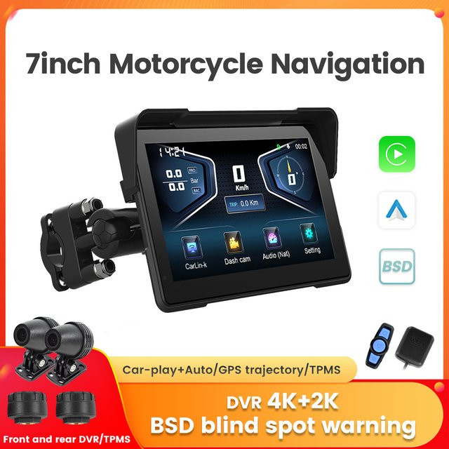 AUTOSHARK Tragbares Motorrad GPS Navigationsgerät mit 7 Zoll Display, Wireless CarPlay und Android Auto, Schwarz - Bild 1
