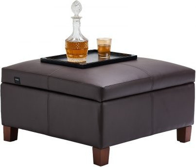 VEVOR Polsterhocker mit Stauraum aus PU-Leder in Dunkelbraun, quadratischer Ottoman mit Flip-Top Design und Knopfheftung, B/T/H: 71,1 x 71,1 x 40,4 cm - Bild 1
