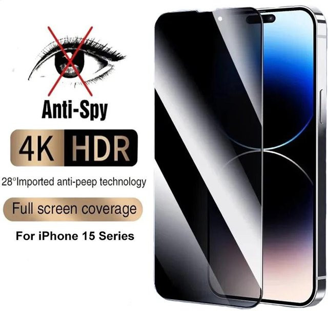 Lifengfeng Anti-Spy Sichtschutz Displayschutz aus gehärtetem Glas für iPhone 16 15 14 13 12 11 Pro Max Plus Mini X XR XS Schwarz - Bild 1