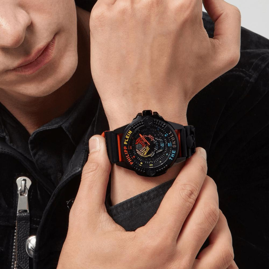 Philipp Plein Herrenuhr, Quarz, Edelstahl, Schwarz, 44 mm, Silikon - Bild 3