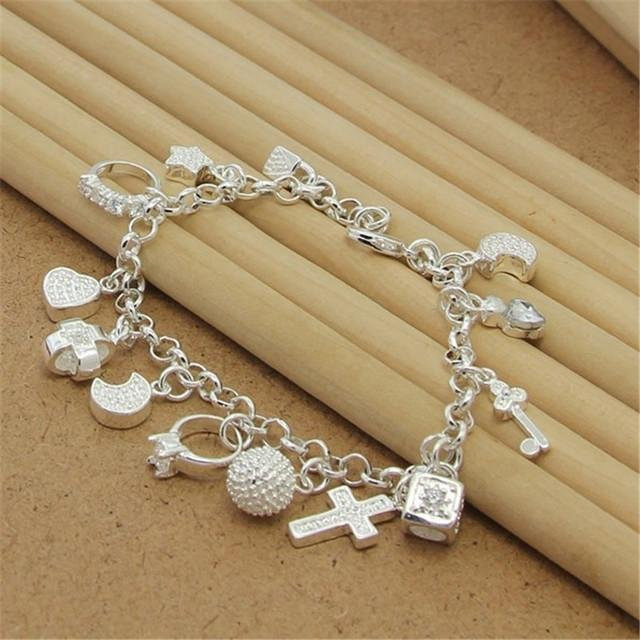 Armband 925 Sterling Silber, Zirkonia-Anhänger, Damen, beige - Bild 1