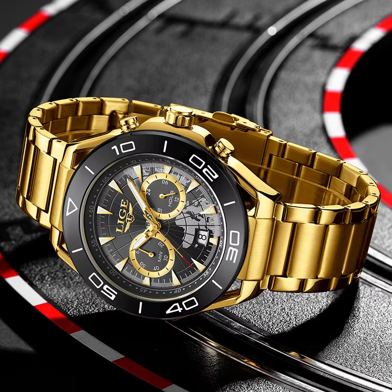 LIGE Chronograph, Quarz, Edelstahl, Schwarz, Herren - Bild 3