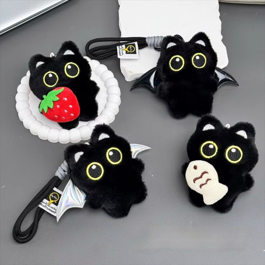 Schwarze Katze Plüsch Puppe Schlüsselanhänger, Schwarz - Bild 2