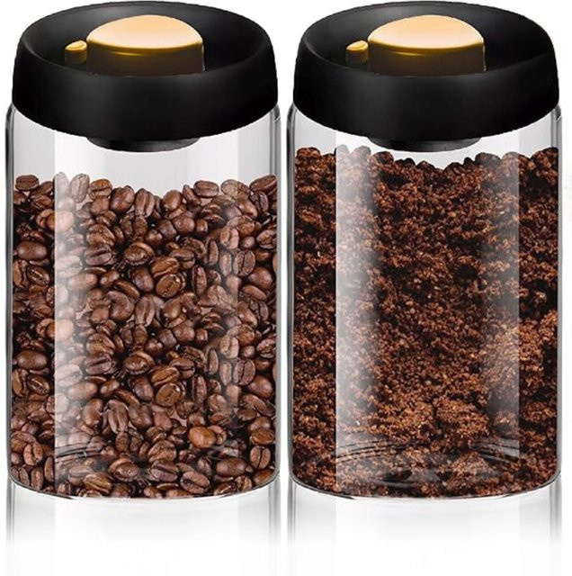 HOCOSHINE Vakuum-Kaffeekanister aus Borosilikatglas, luftdichtes Aufbewahrungsset für Kaffee, Tee oder Zucker, transparent - Bild 1