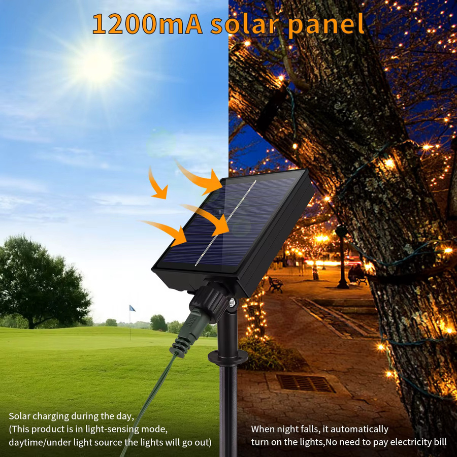 MALITAI Solar LED Lichterkette für den Außenbereich mit Solarpanel, 100 m Länge, wasserdicht, 8 Modi für Garten, Hochzeit, Party und Weihnachten - Bild 2
