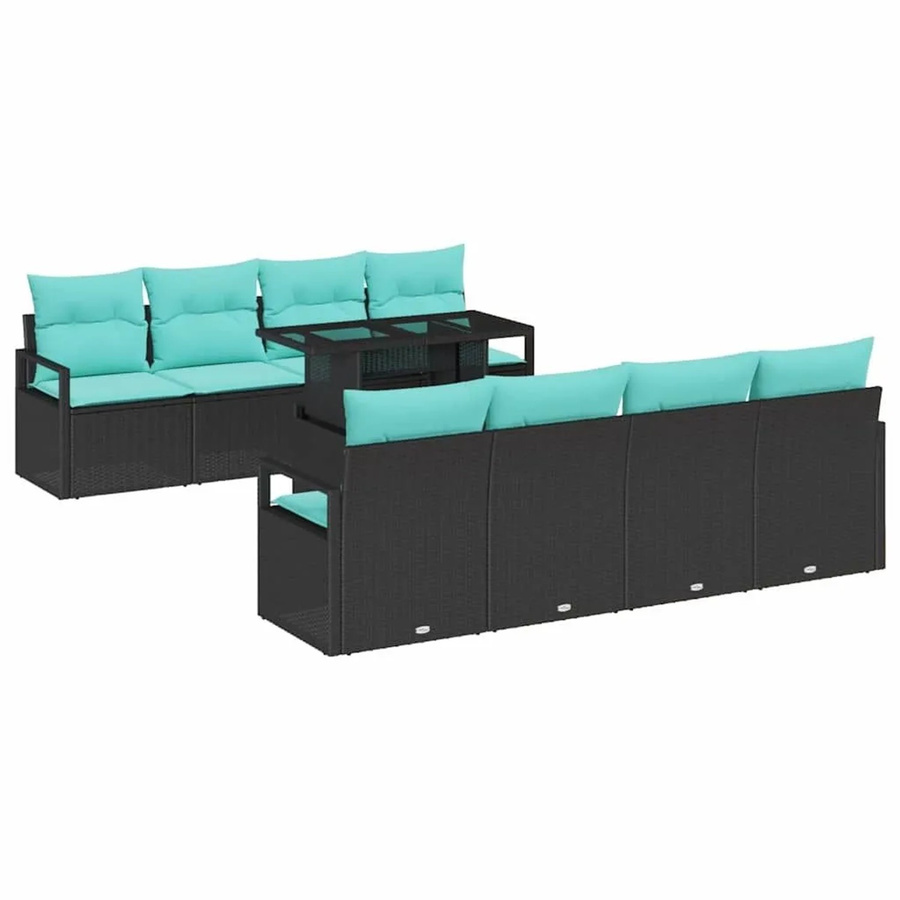 vidaXL Garten-Sofa-Set aus Polyrattan mit 7-teiligem Set und Kissen, Schwarz und Blau - Bild 2
