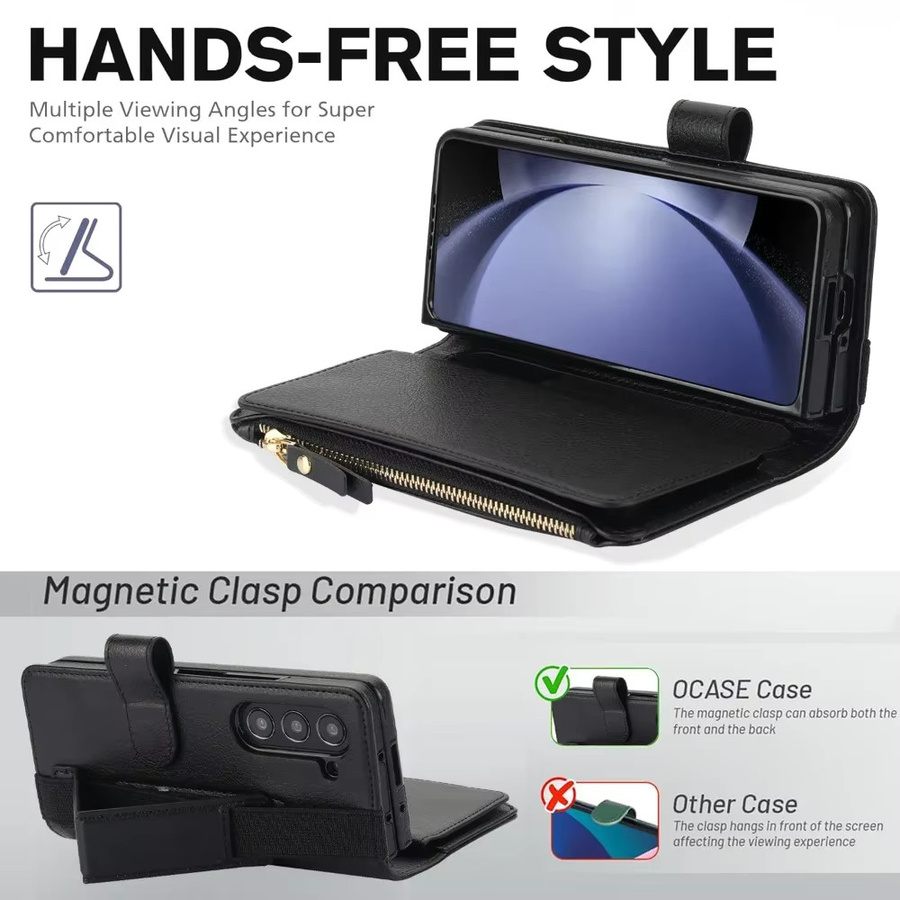 Samsung Umhängetasche aus Lanyard-Leder für Galaxy Z Fold 3, 4, 5, 6, 7 in Braun mit Armband, Kartenhalter und Brieftasche - Bild 5