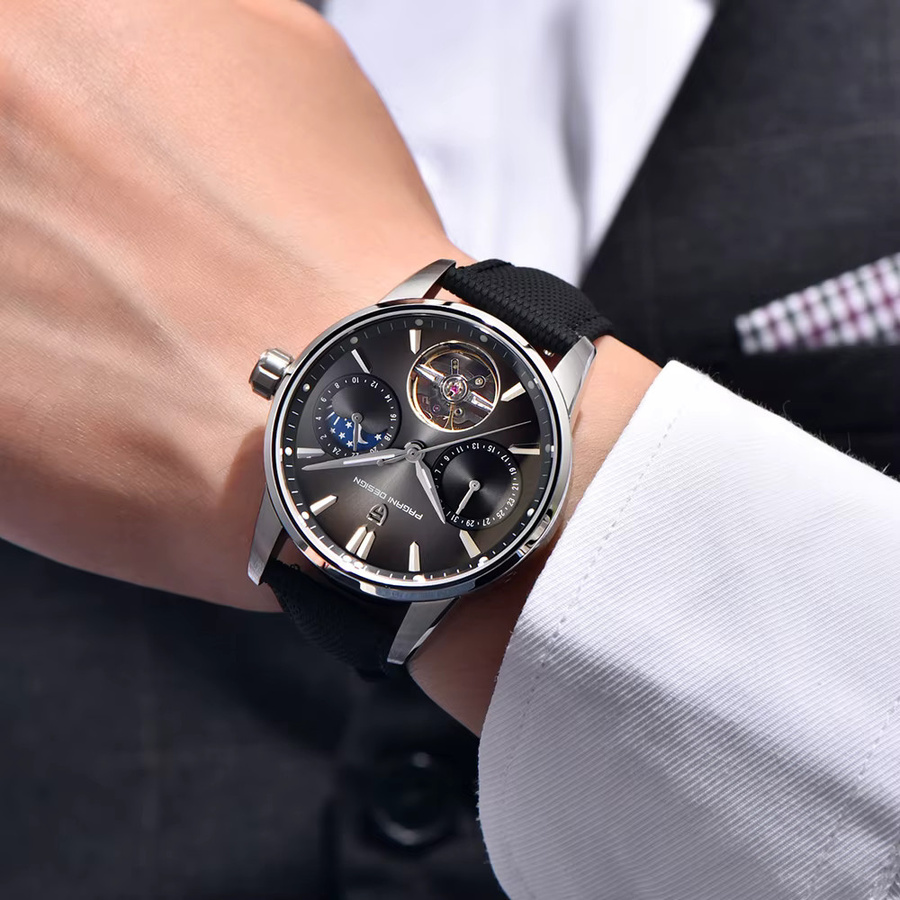 PAGANI DESIGN Armbanduhr, Automatik, Edelstahl, Textil/NATO, Herren, Schwarz - Bild 5