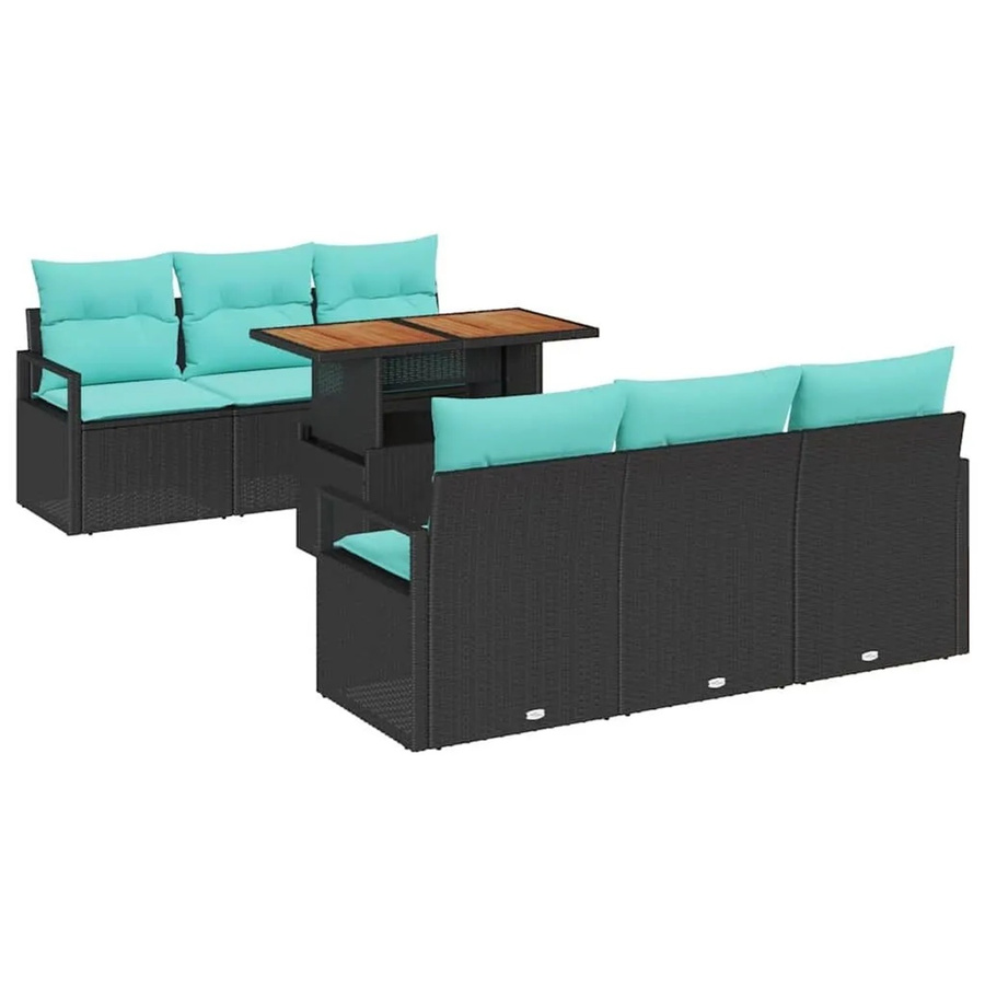vidaXL Garten-Sofa-Set aus Akazie und Poly-Rattan mit 7 Teilen in Schwarz und Blau - Bild 2