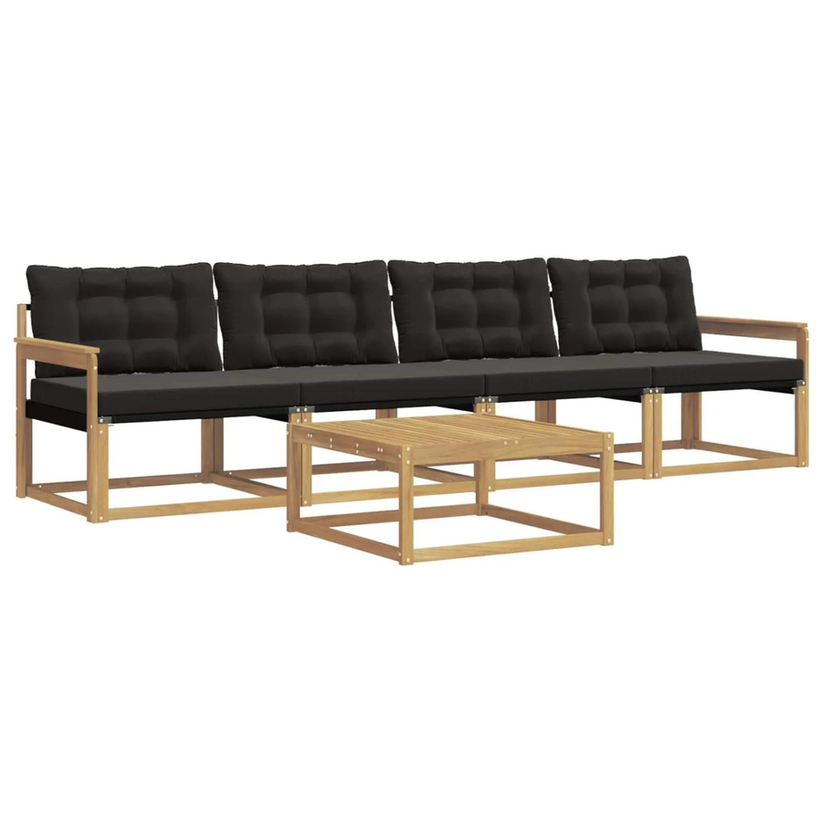vidaXL Outdoor-Sofagarnitur aus Akazienholz mit Textilene-Bezug und Kissen, 5-teiliges Set in Weiß und Schwarz, B/T/H: 79 x 79 x 37 cm - Bild 2
