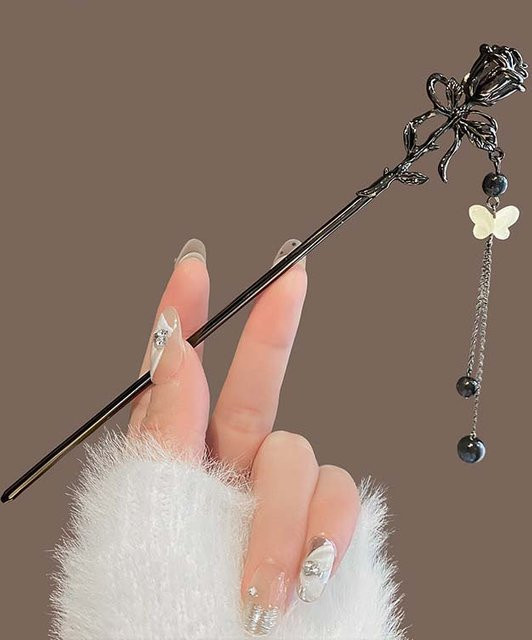 YULIN Haarstab, Schwarze Rose Blume Mond Quaste, Damen, Metall - Bild 1