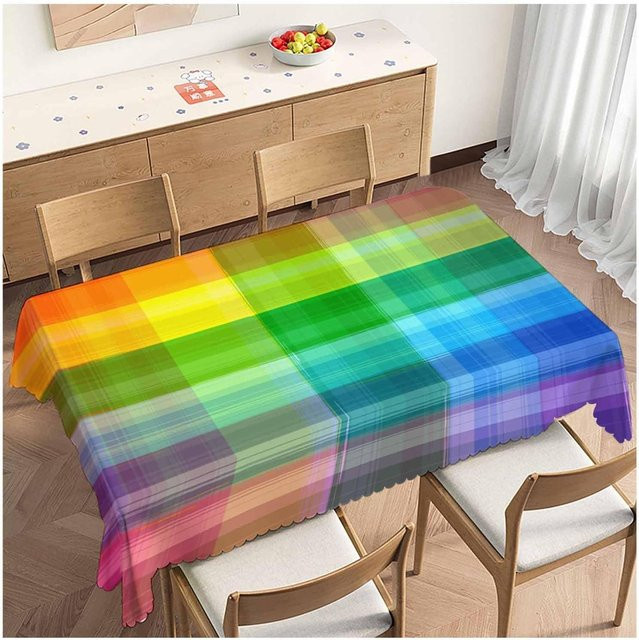 Wasserdichte Tischdecke JINGYUE Pet mit Regenbogen-Karomuster in Mehrfarbig, Rechteckig, B/B: 140 x 180 cm - Bild 1