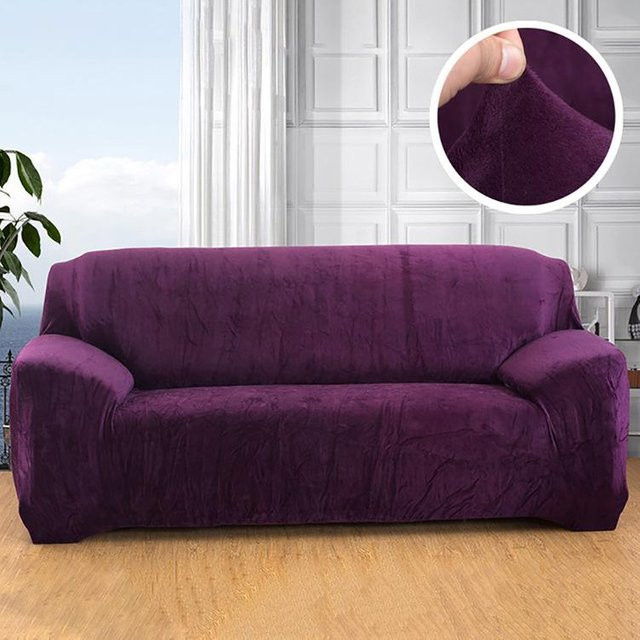 FebEr Samt-Plüsch-Sofabezug für Ecksofas und Chaiselongues, elastisch und rutschfest, Violett - Bild 1