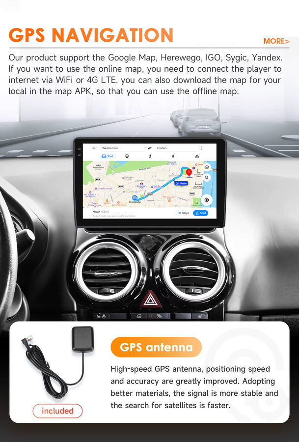 Hizpo Android 14 Multimedia-Player für Opel Corsa D 2007-2012, 2 Din Auto Radio mit Octa Core Prozessor, 8 GB RAM, 128 GB Speicher, GPS, WiFi und 4G, Schwarz - Bild 6