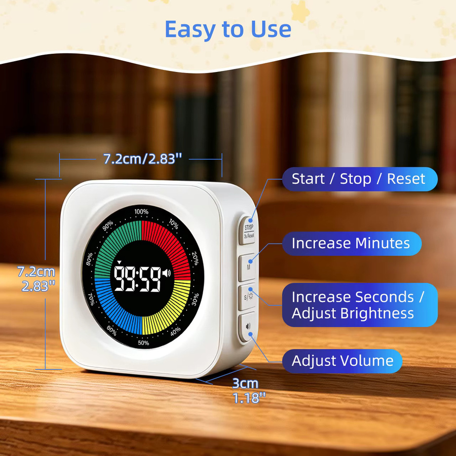 NOKLEAD Digitaler visueller Timer in Weiß mit Countdown und Aufwärtszählung, stufenweise Dimmung und einstellbarer Lautstärke für Büro, Klassenzimmer und Arbeit - Bild 3