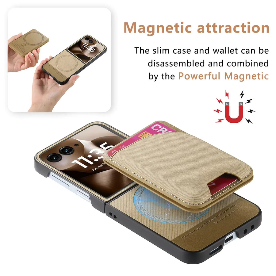 Lederhülle für Motorola Razr 60 50 40 Ultra als Brieftasche mit Kartenhalter und magnetischer Funktion in Blau oder Beige - Bild 3