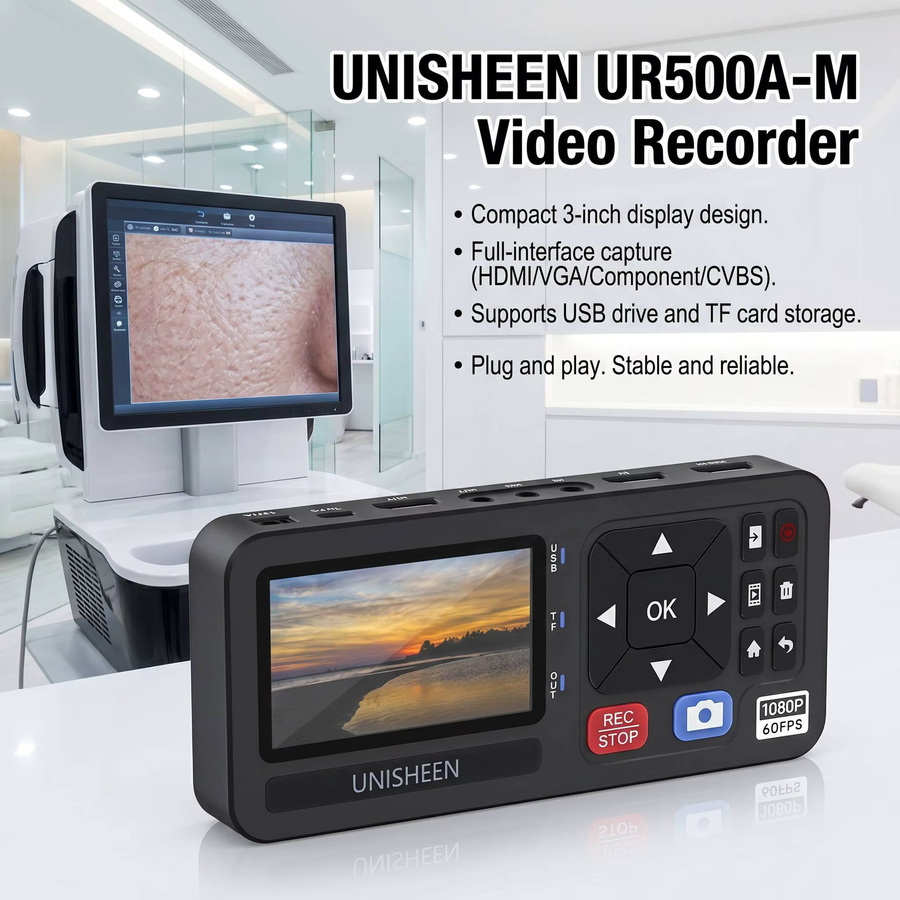 UNISHEEN UR500A-M 4K Video-Aufnahmebox VHS-zu-Digital-Konverter in Schwarz mit HDMI, CVBS, VGA und Komponenten-Eingängen für 1080P 60FPS Aufnahmen - Bild 2