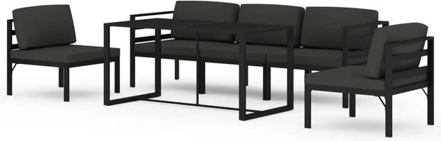 vidaXL 6-tlg Garten-Lounge-Set in L-Form mit Kissen und Ottoman aus Aluminium in Anthrazit - Bild 1