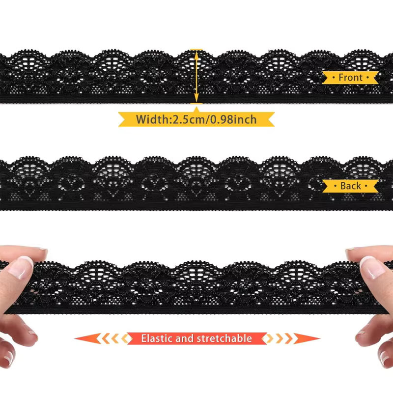 Elastische Spitzenborte in Grau, 25 mm breites besticktes Spitzenband für DIY-Bekleidung und Nähzubehör - Bild 3