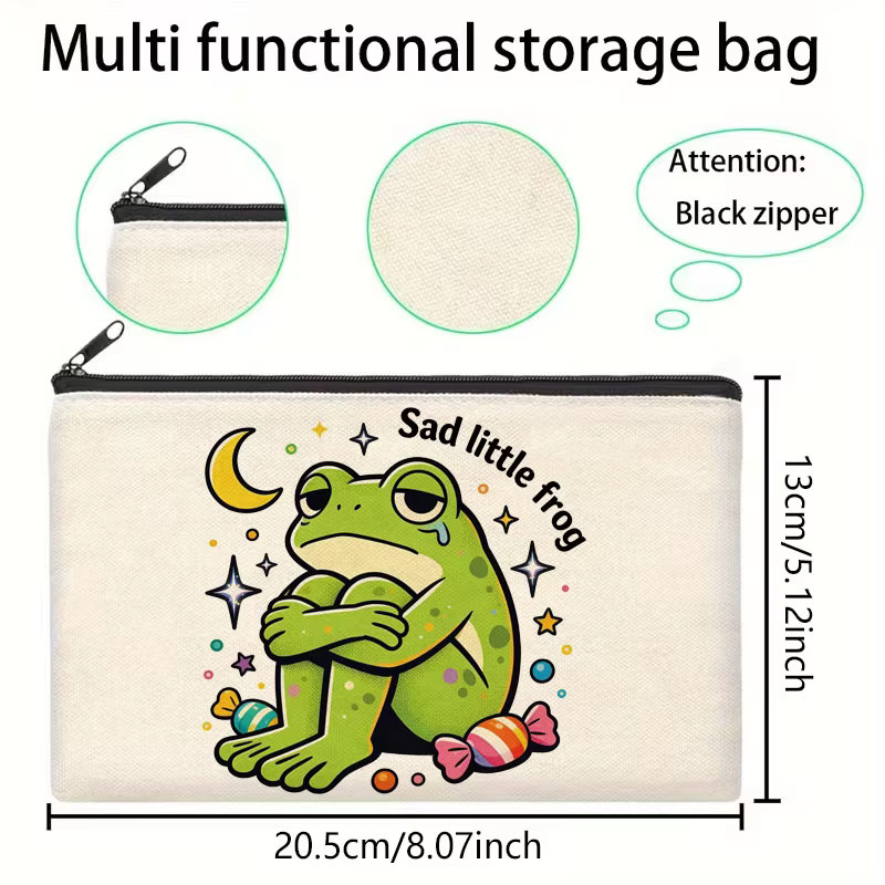 Kreative Leinwand-Tasche mit Frosch-Motiv und Reißverschluss in Weiß - Bild 2