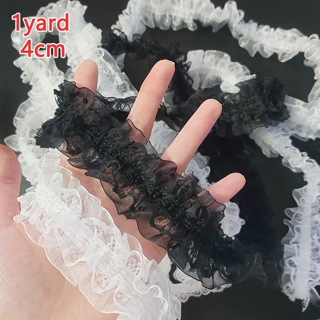 Elastisches Spitzenband in Schwarz-Weiß für Nähen und Basteln, Breite: 4 cm - Bild 1