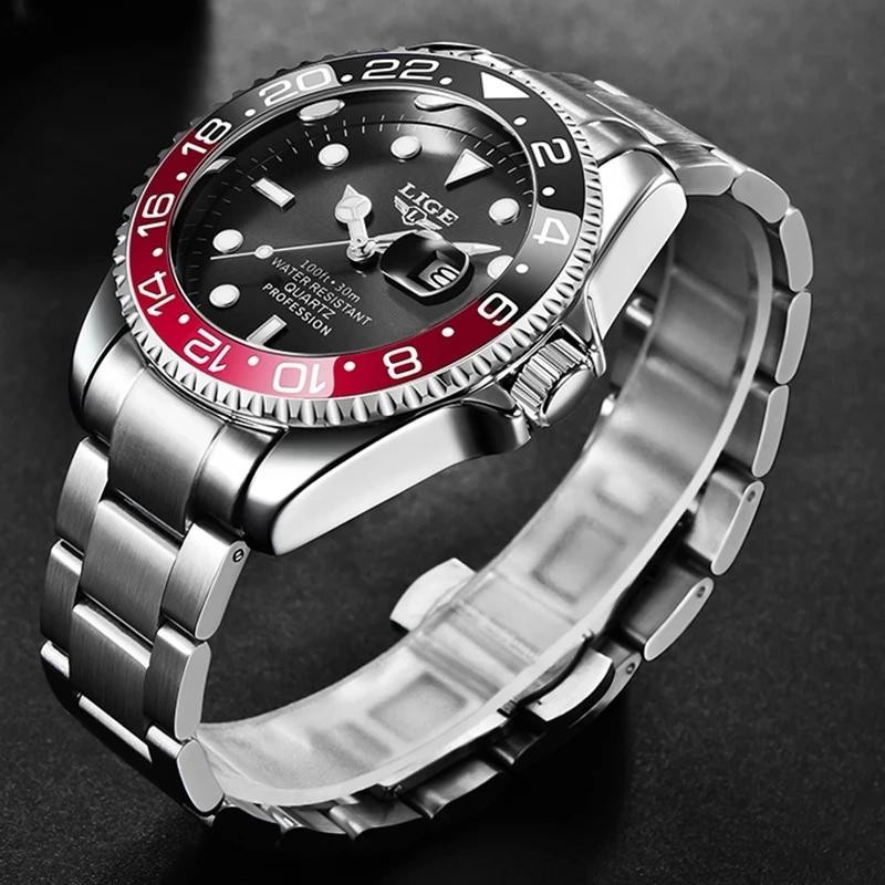 LIGE Digitaluhr, Quarz, Edelstahl, Schwarz, 43 mm, Herren - Bild 3