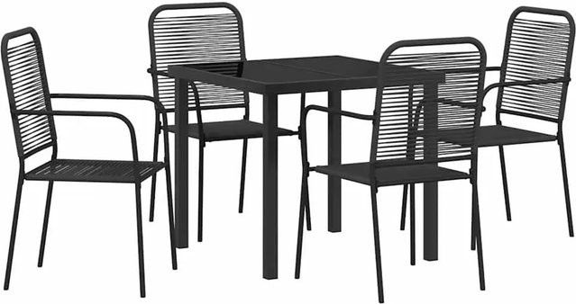 vidaXL 5-teiliges Garten-Esszimmer-Set aus schwarzem Baumwollseil und Stahl - Bild 1