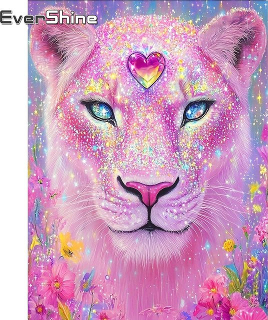 EverShine 5D-DIY Diamant-Stickerei Set Löwe mit Liebesherz, Mosaik-Gemälde aus bunten Strasssteinen, B/H: 20 x 30 cm - Bild 1