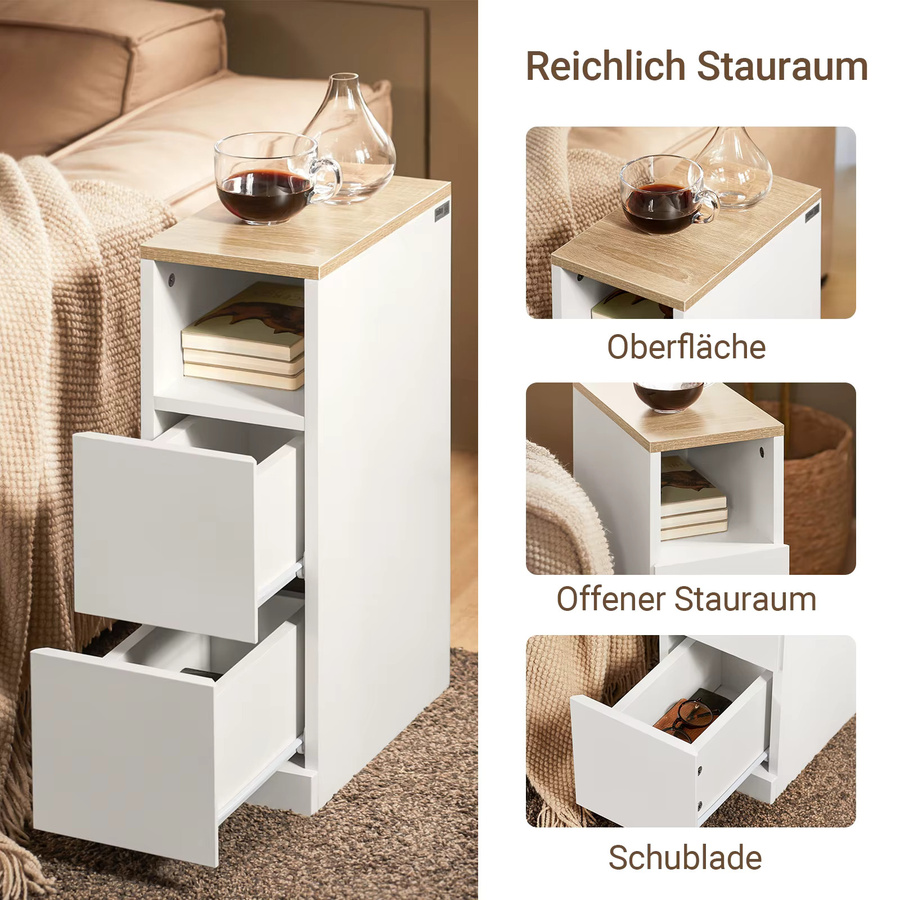 SoBuy Nachttisch FBT149-WN schmal mit 2 Schubladen und Ablage, Weiß, B: 20 cm, T: 35 cm, H: 60 cm - Bild 4