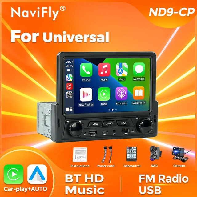 NaviFly 7-Zoll Autoradio mit Android Auto und Wired Carplay, Multimedia MP5-Player mit Touchscreen und FM Radio, Schwarz - Bild 1