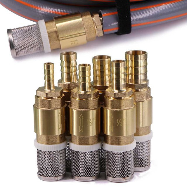 Pagoden-Rückschlagventil-Schlauchadapter mit Filter aus Messing in Gold, 1/2 Zoll, für 6–25 mm Schläuche - Bild 1